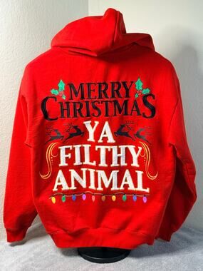 Home Alone Hoodie Small Red Ya Filthy Animal Embroidered Christmas Movie